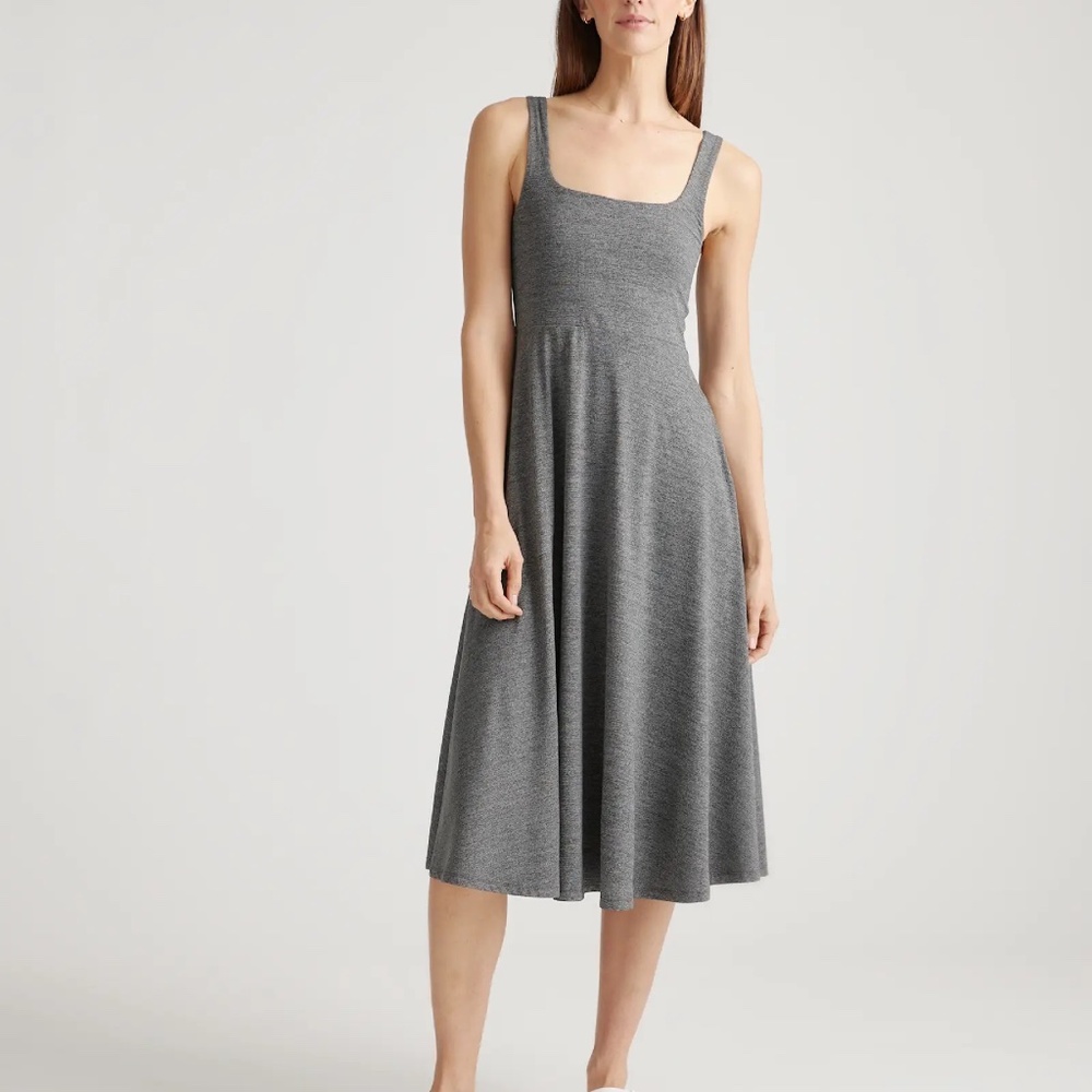 QUINCE Flowknit Breeze Fit & Flare Dress in Charcoal Size M